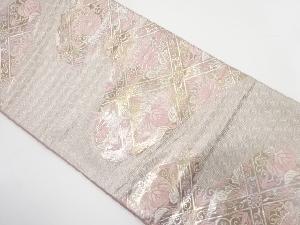 アンティーク 霞取りに斜め格子・花模様織り出し袋帯(着用可)